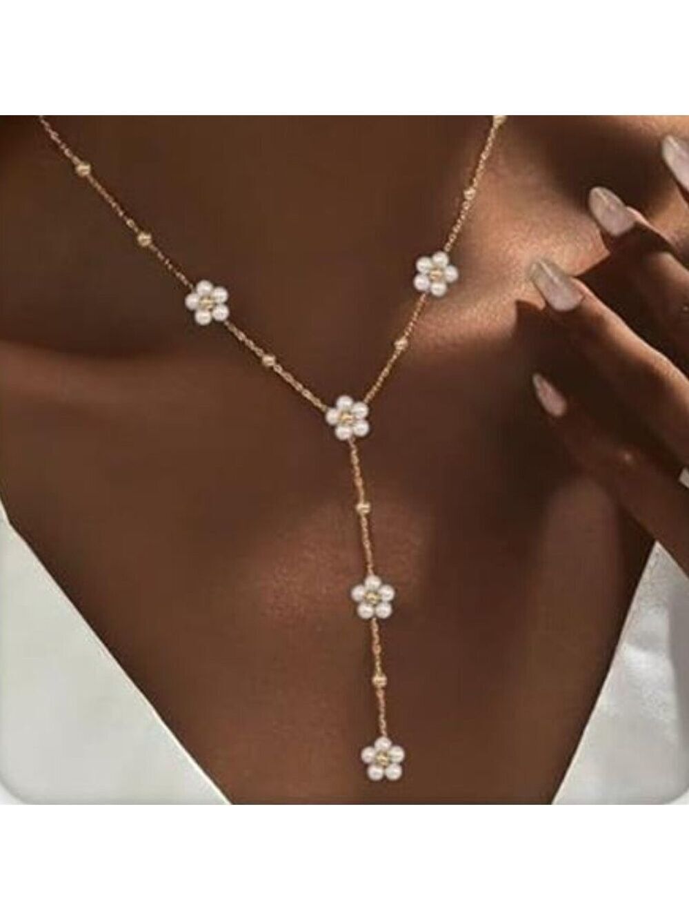 Lab Pearl Tone Necklace Women Daisy Pearls Choker Faux Pearl